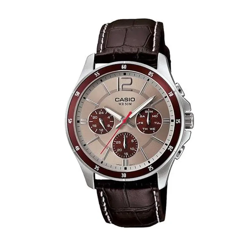 Casio Enticer Brown Dial Leather Men's Watch- MTP-1374L-7A1VDF